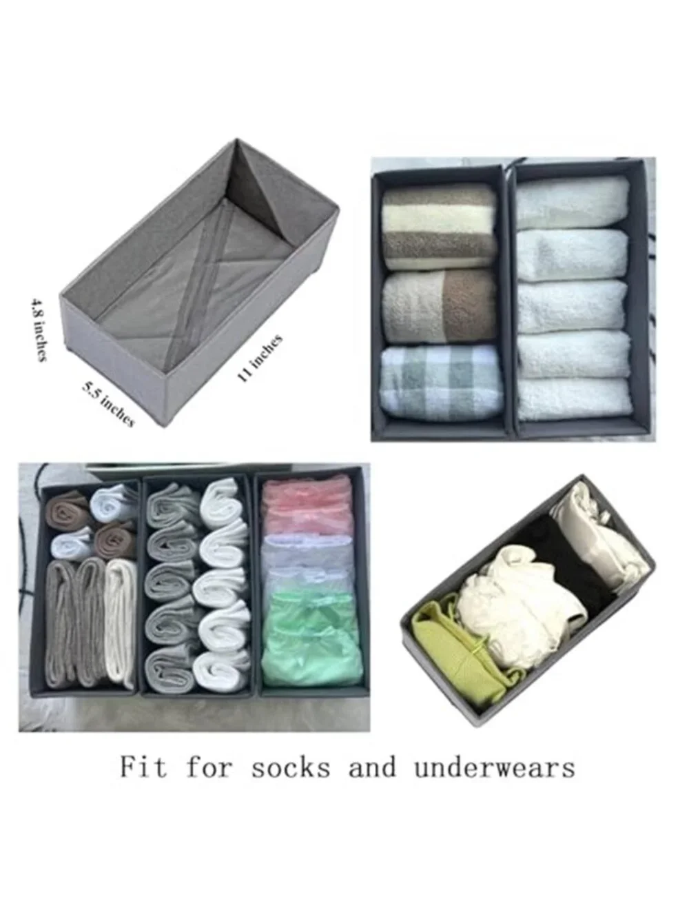 Sock Drawer Organizer 3 Pack Collapsible Fabric Storage Bins 11